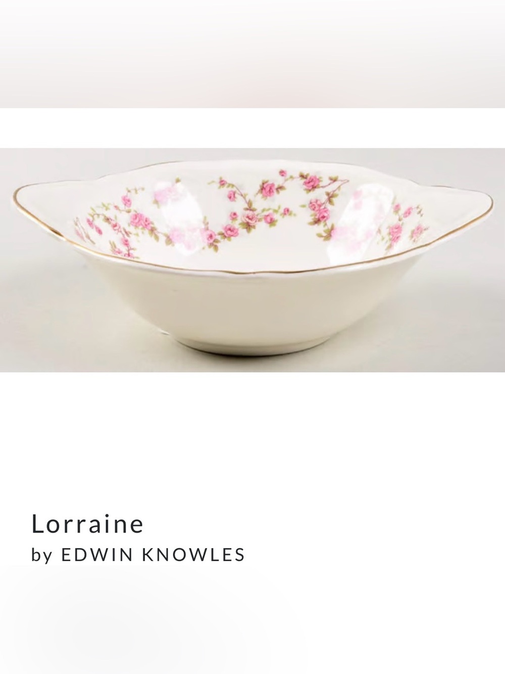Pink Floral Porcelain Serving Bowl with Gold Trim